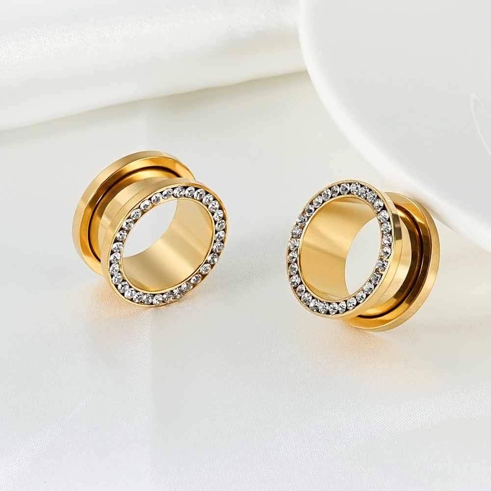 8 PCS Ear Tunnels Plugs Gauges Stainless Steel Expander Stretcher Piercings - QIAO CrystalQIAO CrystalQIAO Crystal