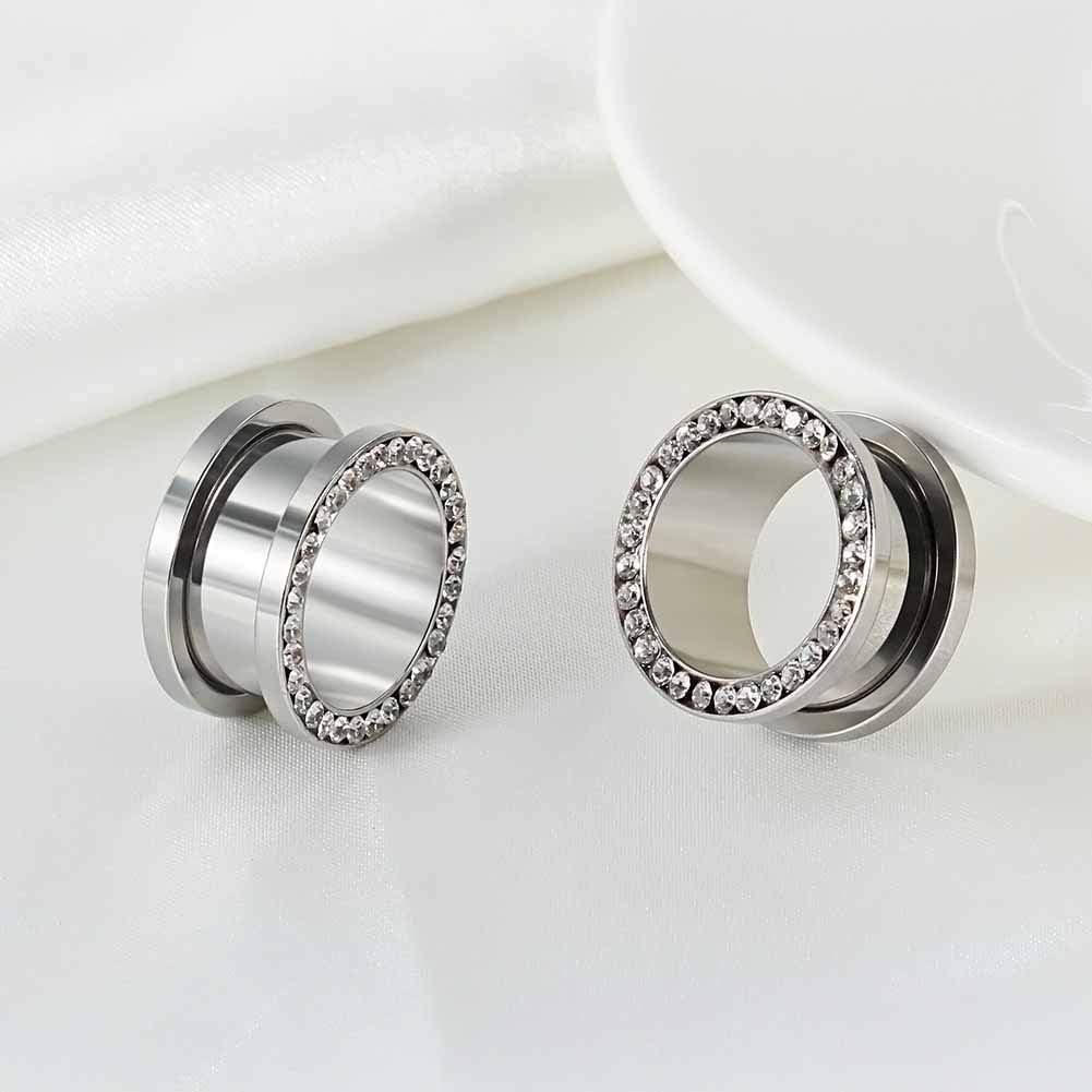 8 PCS Ear Tunnels Plugs Gauges Stainless Steel Expander Stretcher Piercings - QIAO CrystalQIAO CrystalQIAO Crystal
