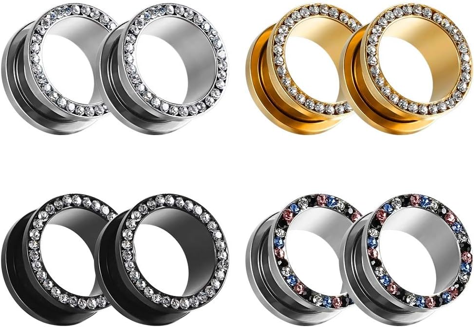 8 PCS Ear Tunnels Plugs Gauges Stainless Steel Expander Stretcher Piercings - QIAO CrystalQIAO CrystalQIAO Crystal