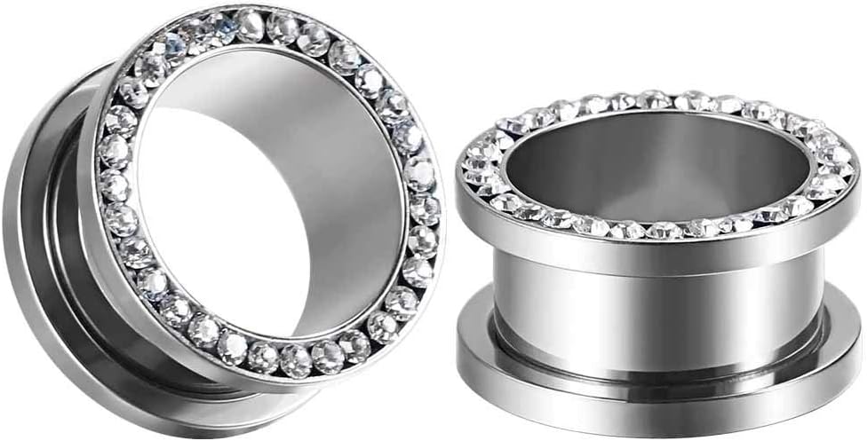 8 PCS Ear Tunnels Plugs Gauges Stainless Steel Expander Stretcher Piercings - QIAO CrystalQIAO CrystalQIAO Crystal