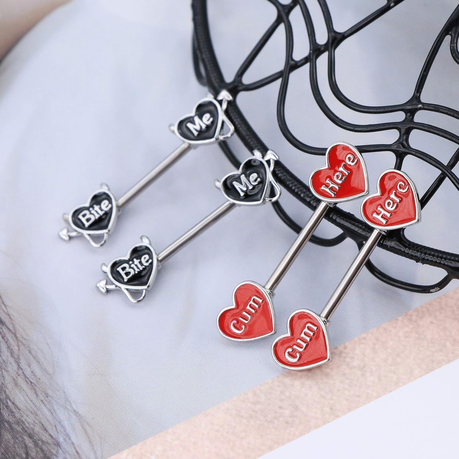 OUFER Devil Nipple Rings 4PCS 316L Letter Stainless Steel Nipplerings Barbells Nipple Piercing Jewelry for Women