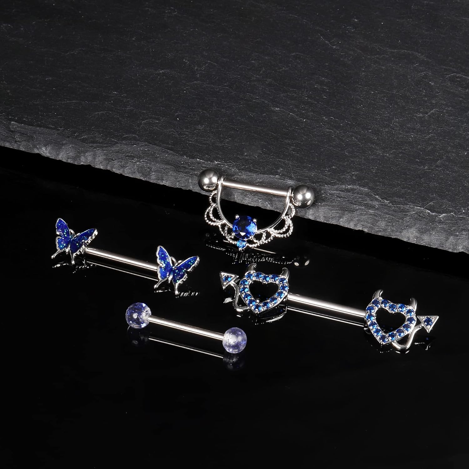 JOERICA 14G Stainless Steel Nipple Rings for Women CZ Butterfly Heart Nipple Rings with Choker Necklace Nipple Barbell Body Piercing Jewelry