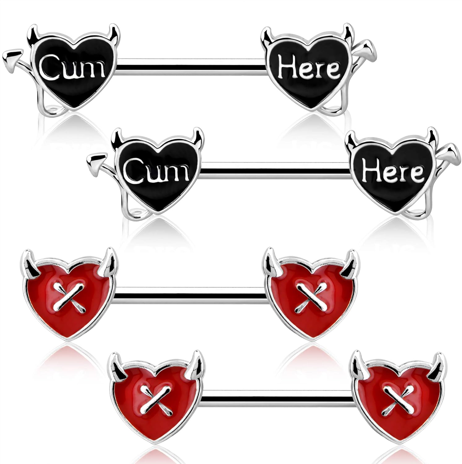 OUFER Devil Nipple Rings 4PCS 316L Letter Stainless Steel Nipplerings Barbells Nipple Piercing Jewelry for Women