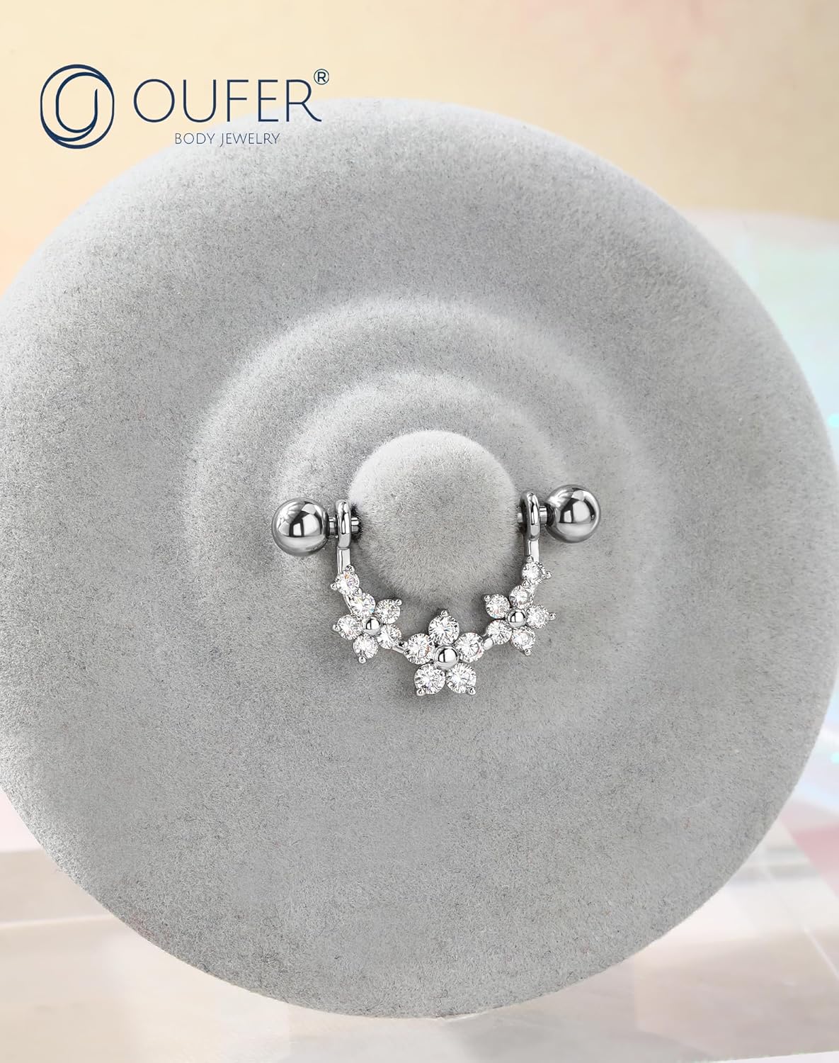 OUFER 2PCS 316L Stainless Steel Nipple Piercing Jewelry - 14G Flower Nipple Rings For Women, 14mm Body Piercing Jewelry