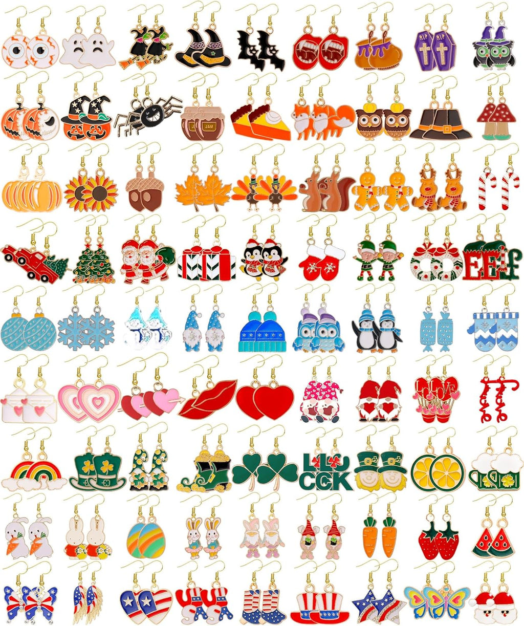 83 Pairs Holiday Earrings for Women Summer Patriotic Fall Halloween Christmas Winter Earring - 我的商店我的商店我的商店