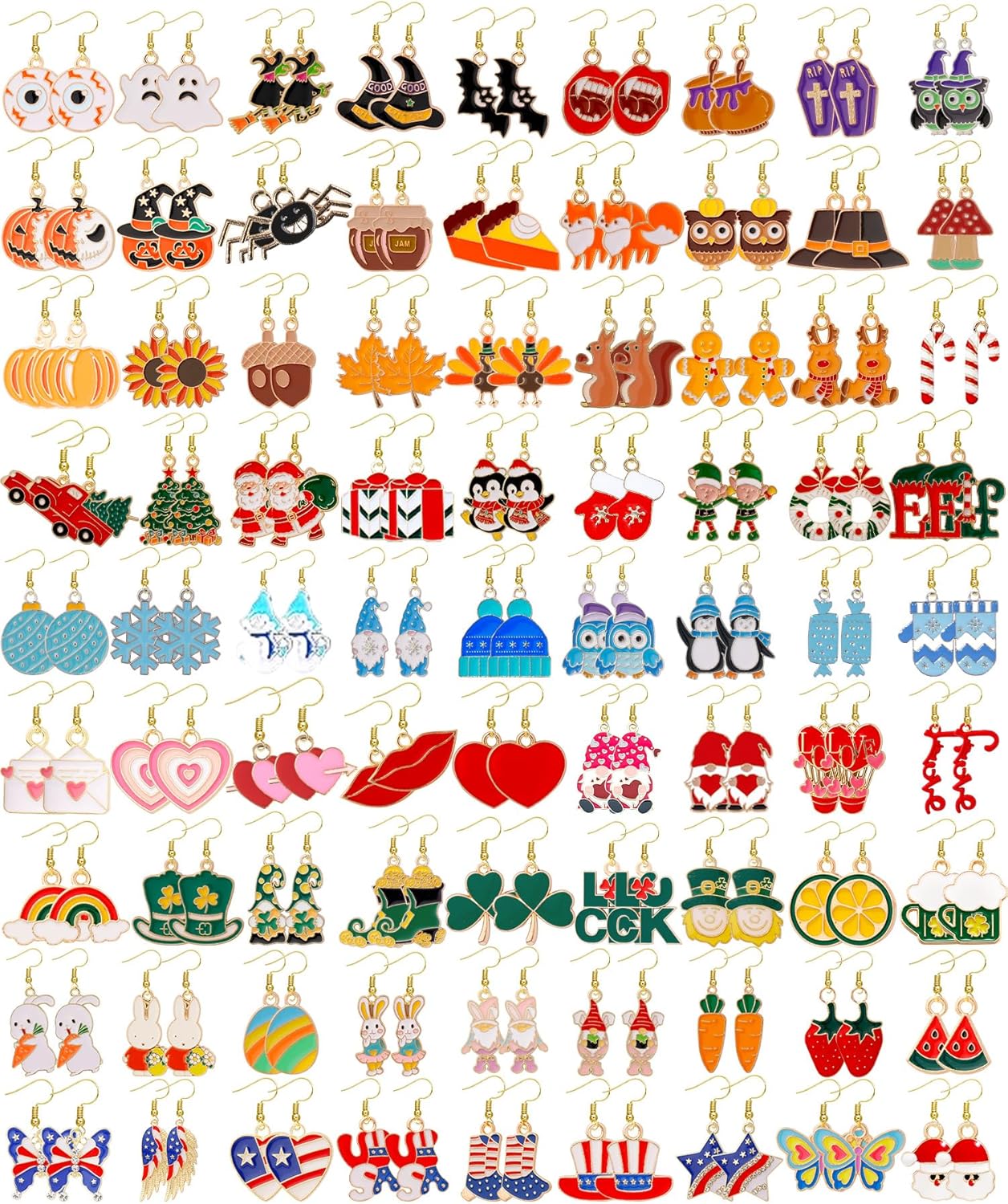 83 Pairs Holiday Earrings for Women Summer Patriotic Fall Halloween Christmas Winter Earring - 我的商店我的商店我的商店