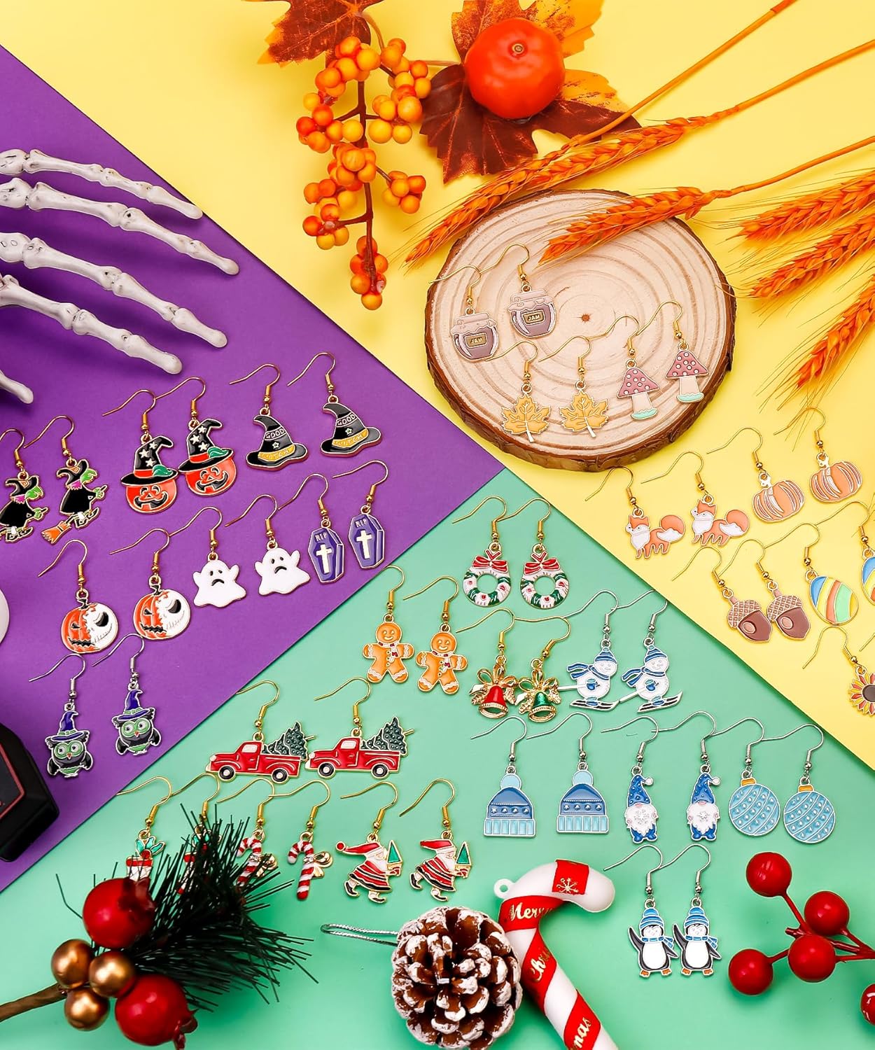 83 Pairs Holiday Earrings for Women Summer Patriotic Fall Halloween Christmas Winter Earring - 我的商店我的商店我的商店