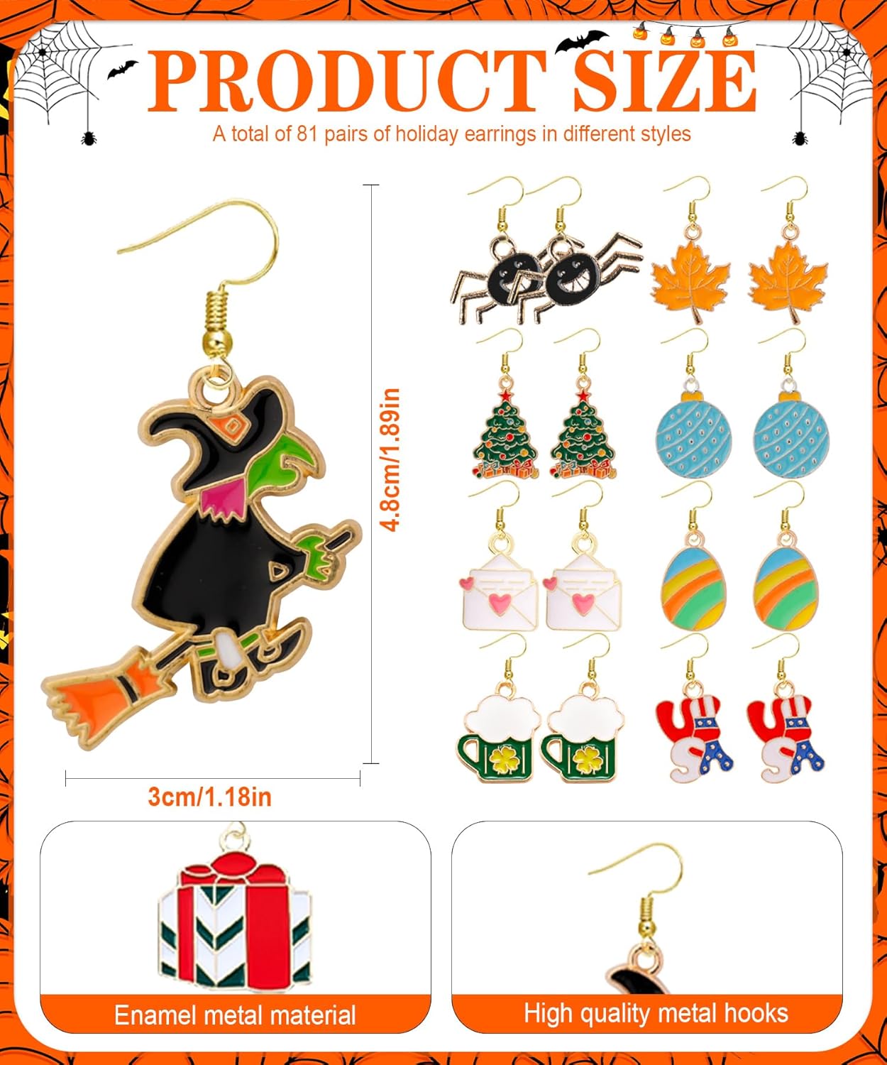 83 Pairs Holiday Earrings for Women Summer Patriotic Fall Halloween Christmas Winter Earring - 我的商店我的商店我的商店