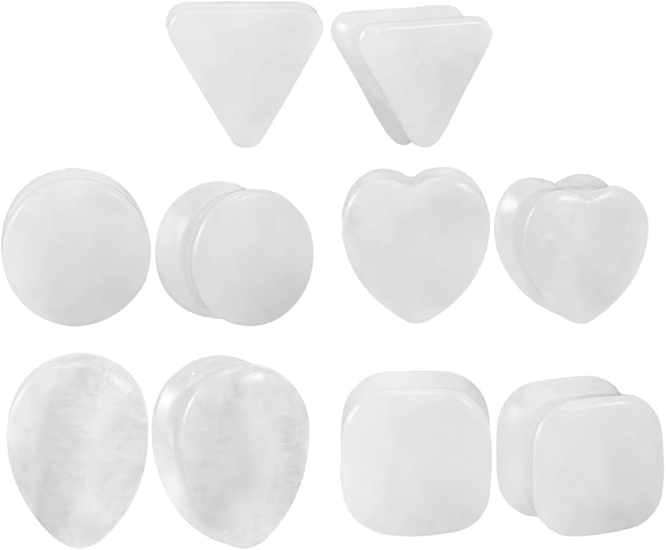 8mm - 16mm 10PCS Set Organic Stone Amethyst Ear Gauges Plugs Tunnels Double Flared Saddle - QIAO CrystalQIAO CrystalQIAO Crystal