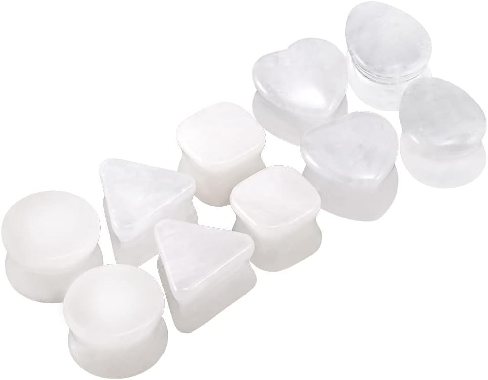 8mm - 16mm 10PCS Set Organic Stone Amethyst Ear Gauges Plugs Tunnels Double Flared Saddle - QIAO CrystalQIAO CrystalQIAO Crystal