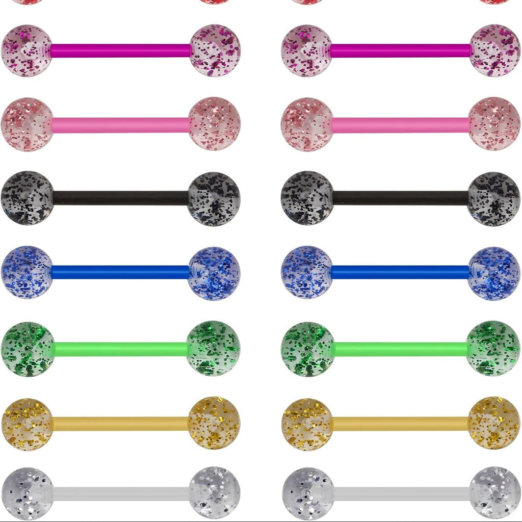 8Pair Flexible Glitter Acrylic Tongue Ring Retainer or Nipple Ring 14G Bar Length 16mm - QIAO CrystalQIAO CrystalQIAO Crystal
