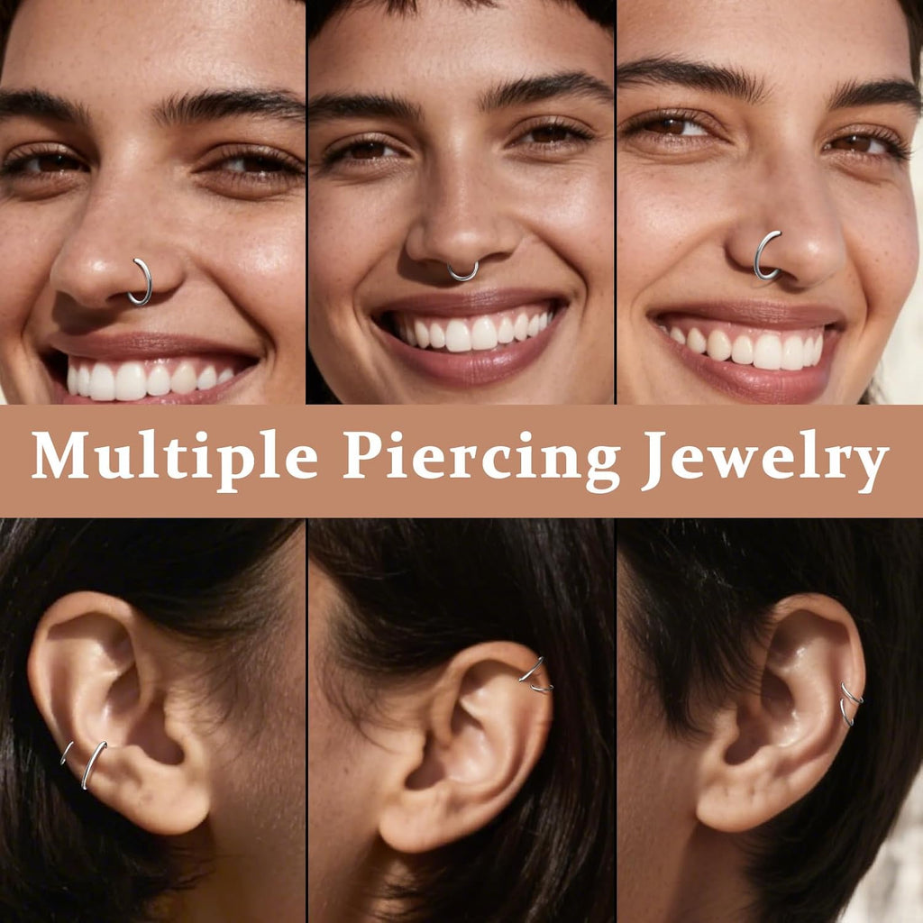8Pcs 18G Nose Rings Hoops Set for Women Men: Hypoallergenic Gold/Silver 316L Surgical Stainless Steel Nose Hoops Hinged Clicker Septum Rings for Nose Cartilage Body Piercing Jewelry 6mm 7mm 8mm 9mm - QIAO CrystalQIAO CrystalQIAO Crystal