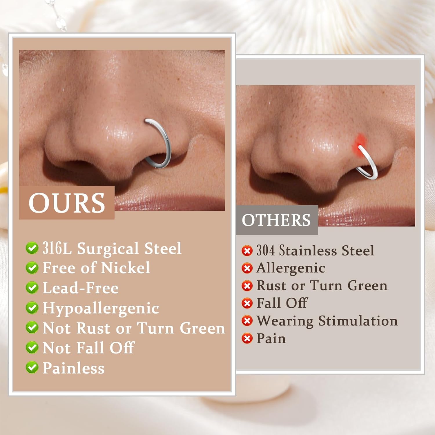 8Pcs 18G Nose Rings Hoops Set for Women Men: Hypoallergenic Gold/Silver 316L Surgical Stainless Steel Nose Hoops Hinged Clicker Septum Rings for Nose Cartilage Body Piercing Jewelry 6mm 7mm 8mm 9mm - QIAO CrystalQIAO CrystalQIAO Crystal