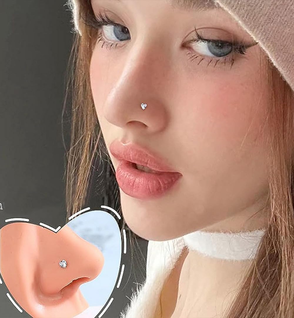 8Pcs 20G Nose Rings studs for Woman Hypoallergenic Nose Studs 316L Surgical Steel with Gold Plated Nose Piercings Jewelry 3mm CZ L Shape Nose Rings 20 Gauge Nose Stud Nose Screw Studs - QIAO CrystalQIAO CrystalQIAO Crystal