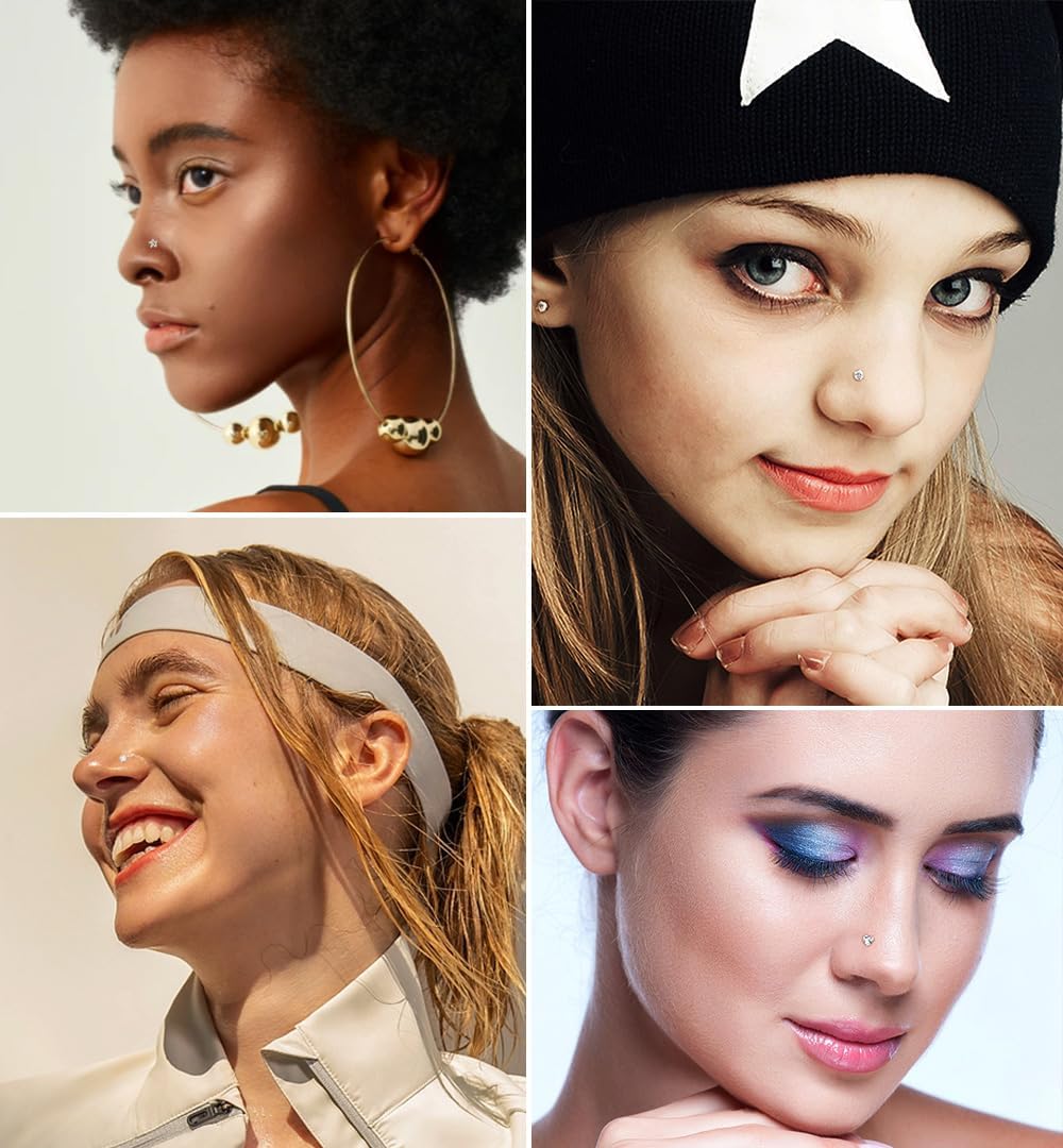 8Pcs 20G Nose Rings studs for Woman Hypoallergenic Nose Studs 316L Surgical Steel with Gold Plated Nose Piercings Jewelry 3mm CZ L Shape Nose Rings 20 Gauge Nose Stud Nose Screw Studs - QIAO CrystalQIAO CrystalQIAO Crystal