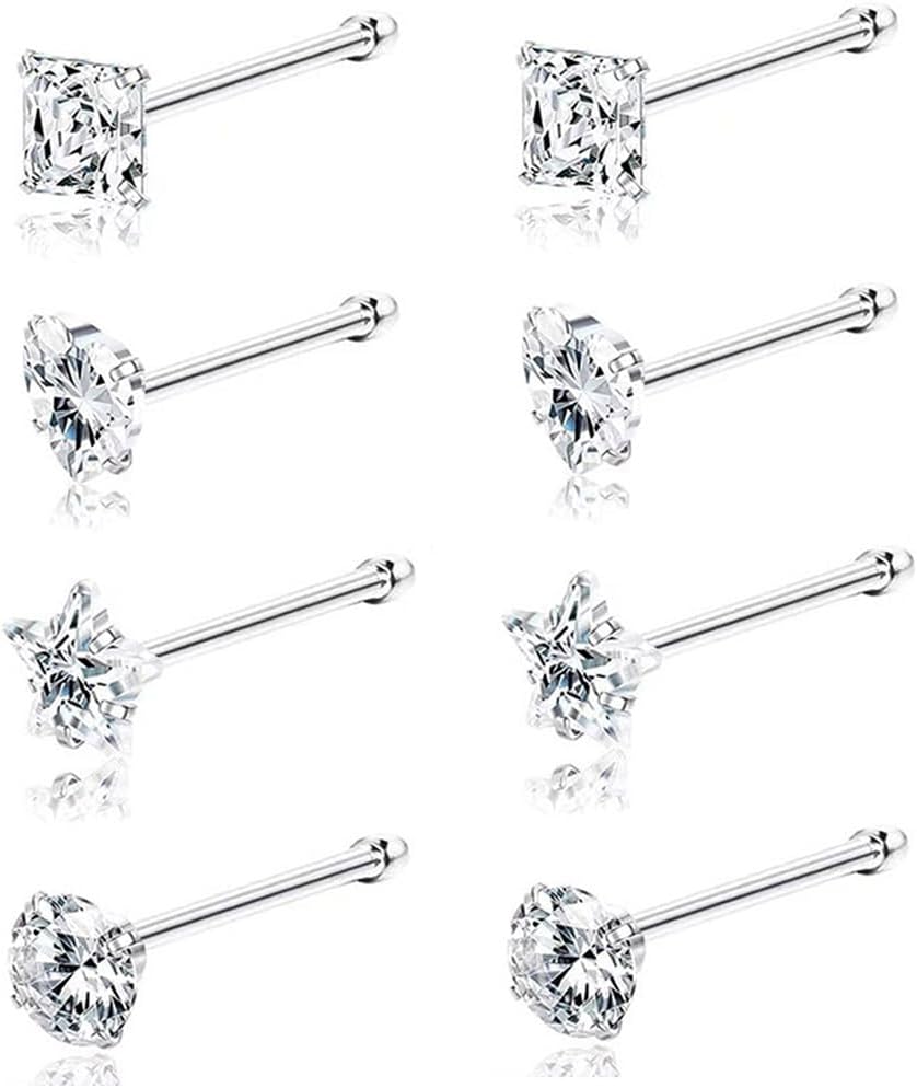 8Pcs 20G Nose Rings studs for Woman Hypoallergenic Nose Studs 316L Surgical Steel with Gold Plated Nose Piercings Jewelry 3mm CZ L Shape Nose Rings 20 Gauge Nose Stud Nose Screw Studs - QIAO CrystalQIAO CrystalQIAO Crystal