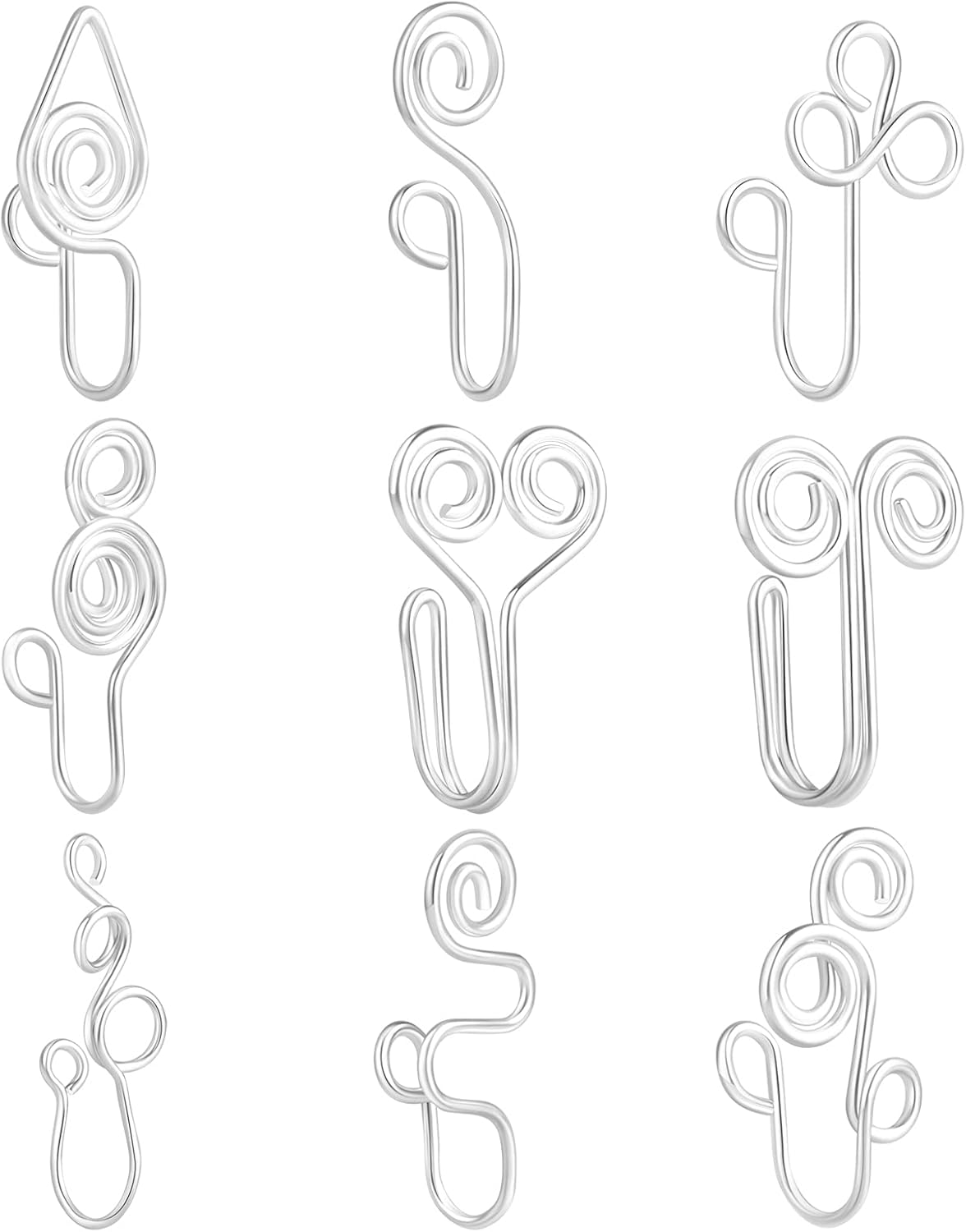 9 12 Pcs African Nose Cuff Jewelry Non Piercing Fake Nose Ring Clip on Surgical Steel Faux Nose Piercing for Women - QIAO CrystalQIAO CrystalQIAO Crystal