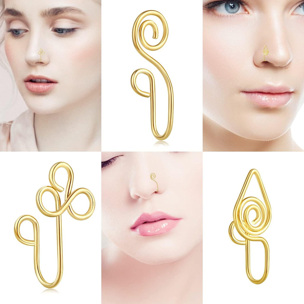 9 12 Pcs African Nose Cuff Jewelry Non Piercing Fake Nose Ring Clip on Surgical Steel Faux Nose Piercing for Women - QIAO CrystalQIAO CrystalQIAO Crystal