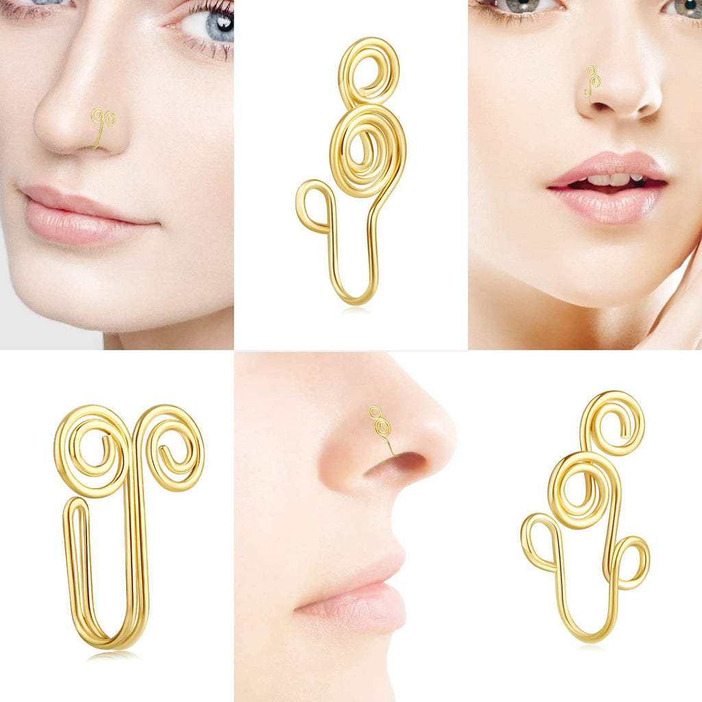 9 12 Pcs African Nose Cuff Jewelry Non Piercing Fake Nose Ring Clip on Surgical Steel Faux Nose Piercing for Women - QIAO CrystalQIAO CrystalQIAO Crystal