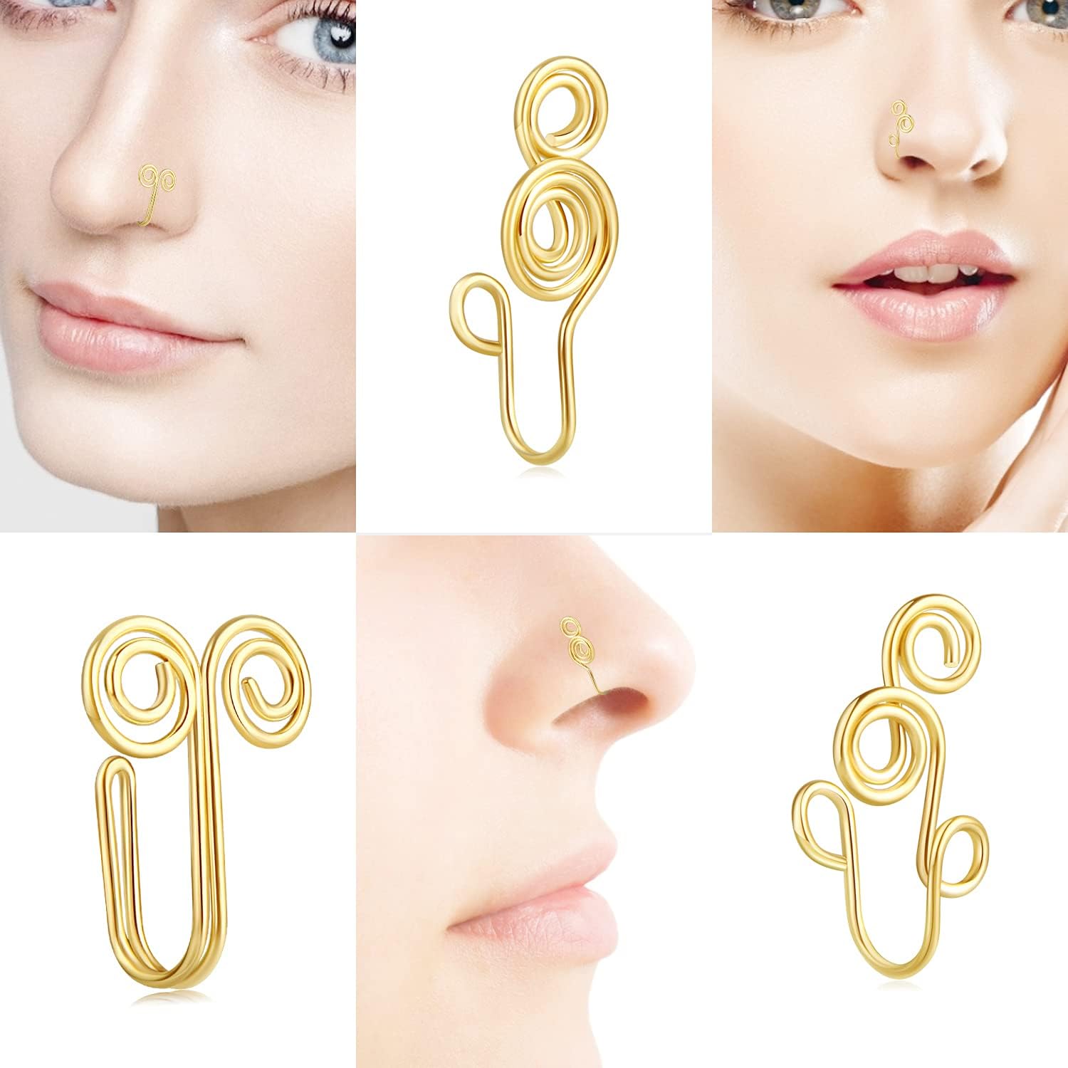 9 12 Pcs African Nose Cuff Jewelry Non Piercing Fake Nose Ring Clip on Surgical Steel Faux Nose Piercing for Women - QIAO CrystalQIAO CrystalQIAO Crystal