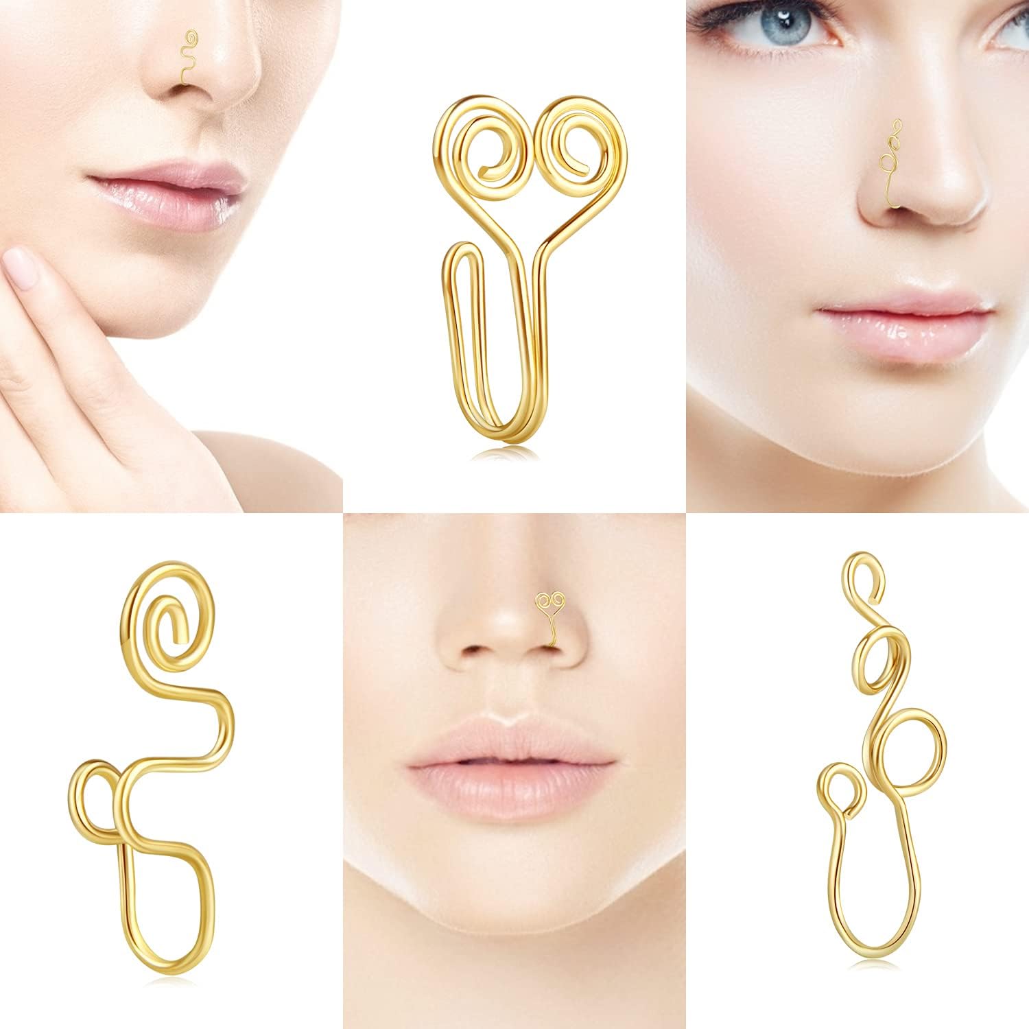 9 12 Pcs African Nose Cuff Jewelry Non Piercing Fake Nose Ring Clip on Surgical Steel Faux Nose Piercing for Women - QIAO CrystalQIAO CrystalQIAO Crystal