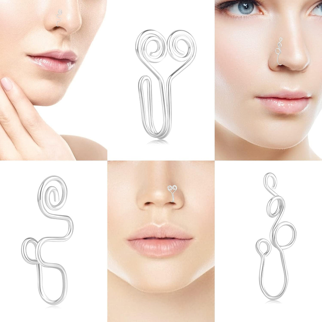 9 12 Pcs African Nose Cuff Jewelry Non Piercing Fake Nose Ring Clip on Surgical Steel Faux Nose Piercing for Women - QIAO CrystalQIAO CrystalQIAO Crystal