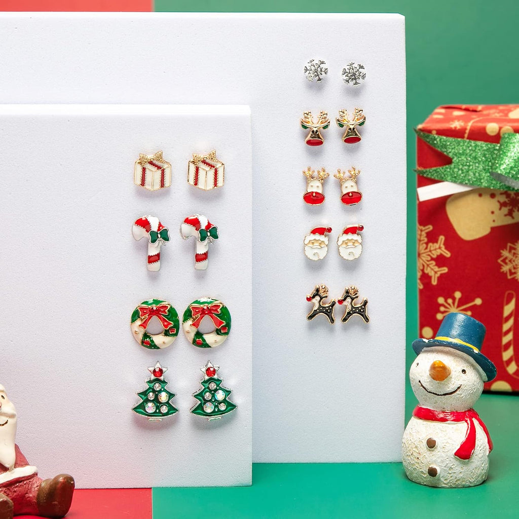 9 - 18 Pairs Women Christmas Earring Set, Cute Festive Jewelry Hypoallergenic Christmas Gifts for Kids Teens Girls (9 Pairs B Style) - QIAO Crystal我的商店QIAO Crystal