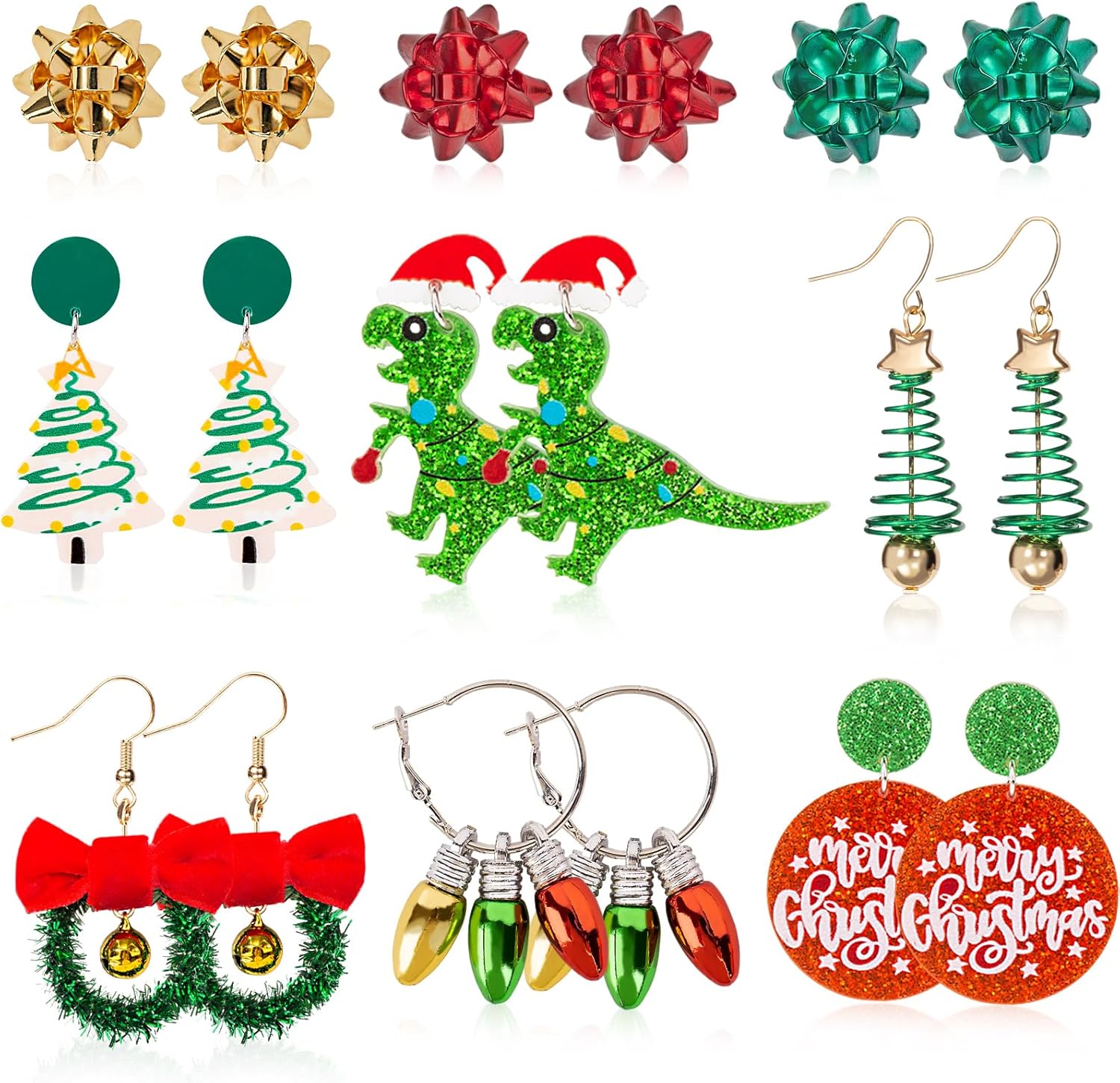 9 - 18 Pairs Women Christmas Earring Set, Cute Festive Jewelry Hypoallergenic Christmas Gifts for Kids Teens Girls (9 Pairs B Style) - QIAO Crystal我的商店QIAO Crystal