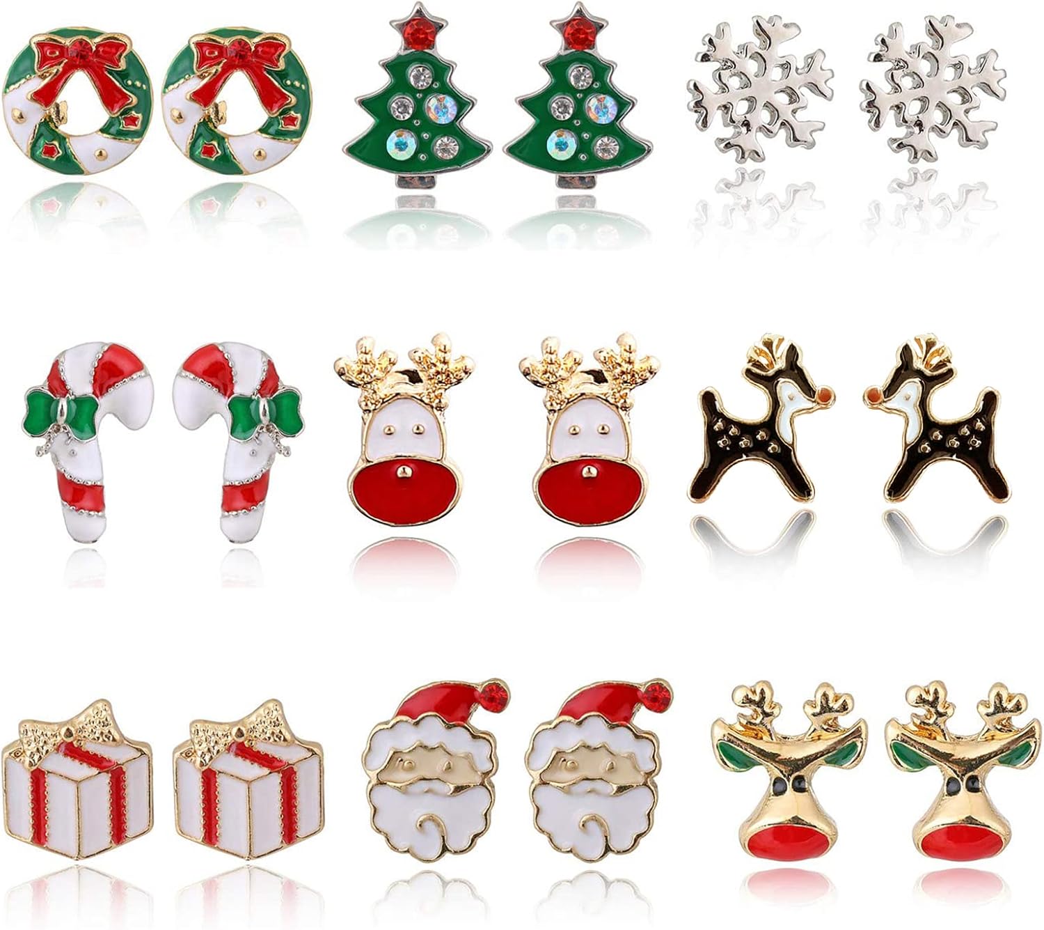 9 - 18 Pairs Women Christmas Earring Set, Cute Festive Jewelry Hypoallergenic Christmas Gifts for Kids Teens Girls (9 Pairs B Style) - QIAO Crystal我的商店QIAO Crystal