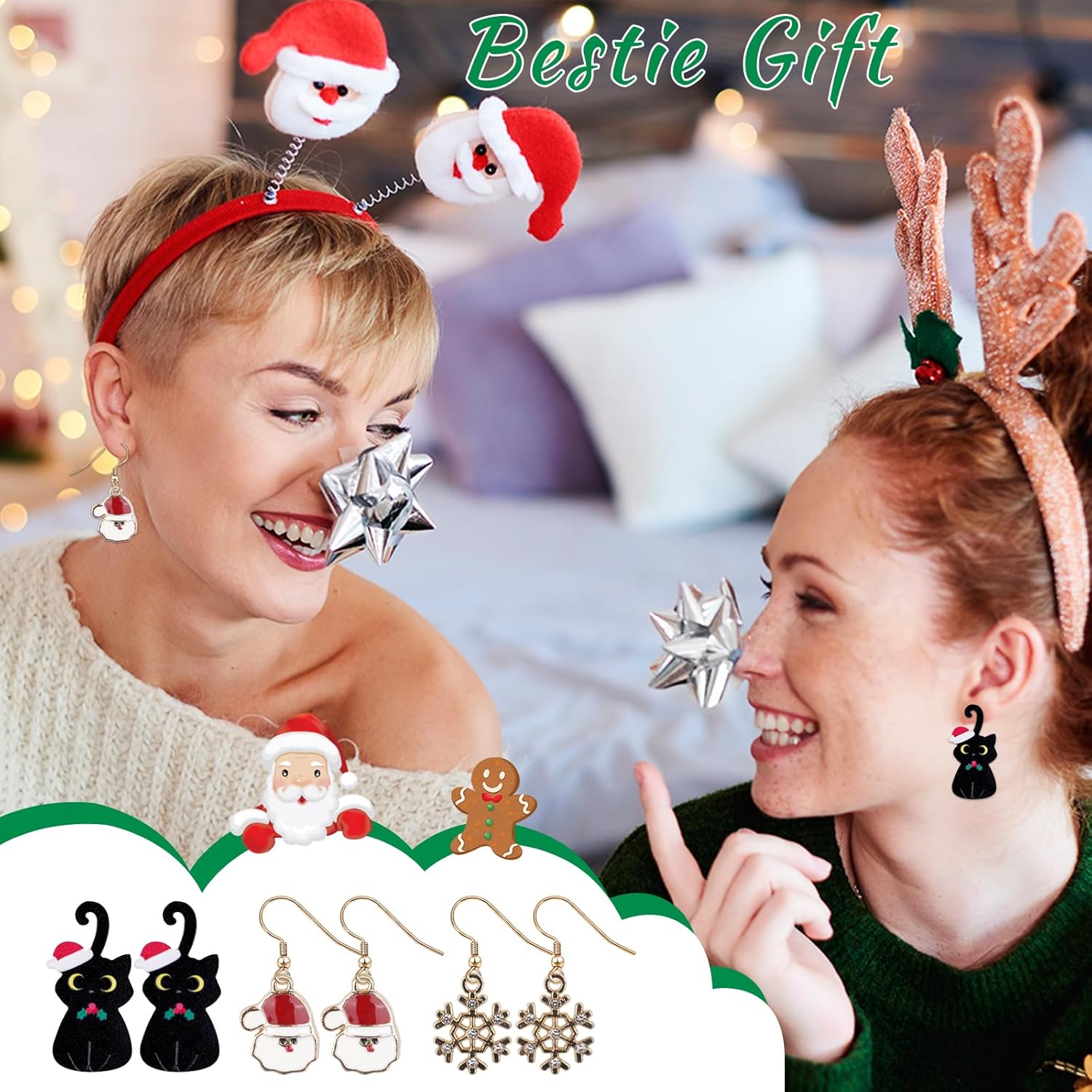 9 pair Christmas Earrings for Women,Christmas Jewelry for Women,Christmas Tree Cat Snowflakes Wreath Santa Earrings,Christmas Accessories Decorations - 我的商店我的商店我的商店