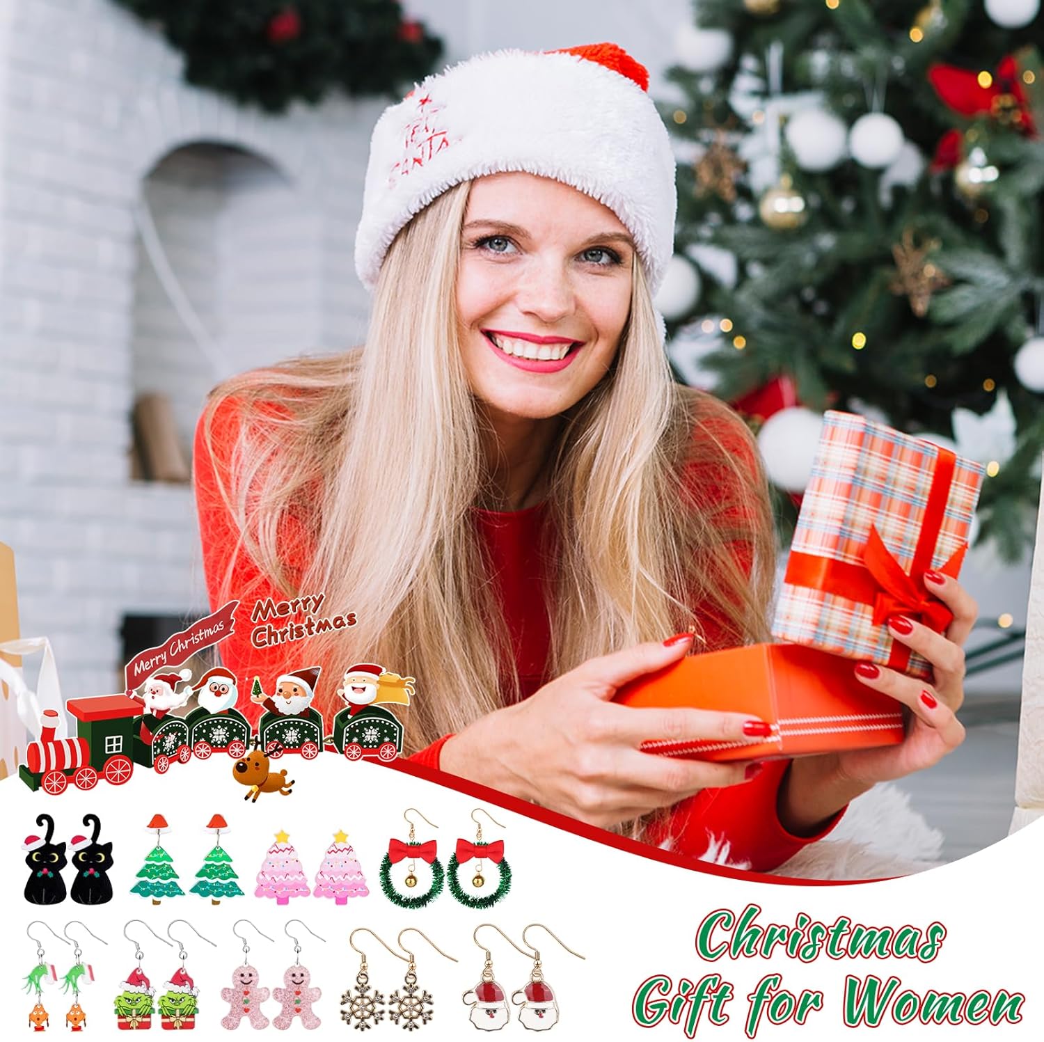 9 pair Christmas Earrings for Women,Christmas Jewelry for Women,Christmas Tree Cat Snowflakes Wreath Santa Earrings,Christmas Accessories Decorations - 我的商店我的商店我的商店