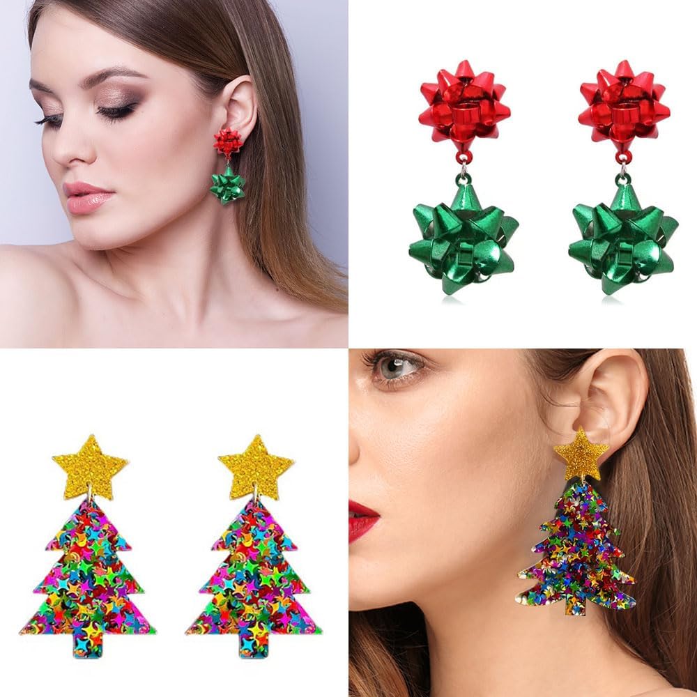 9 Pairs Christmas Earrings for Women Candy cane earrings Christmas tree Cat Alpaca Acrylic earrings set Cute Christmas Party Holiday Gift - 我的商店我的商店我的商店