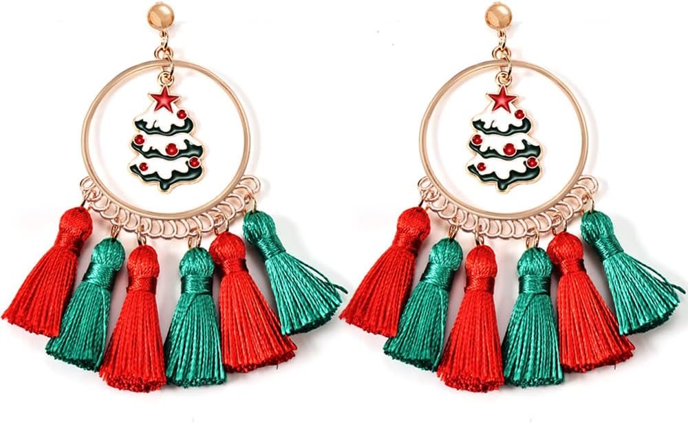 9 Pairs Christmas Earrings for Women Candy cane earrings Christmas tree Cat Alpaca Acrylic earrings set Cute Christmas Party Holiday Gift - 我的商店我的商店我的商店