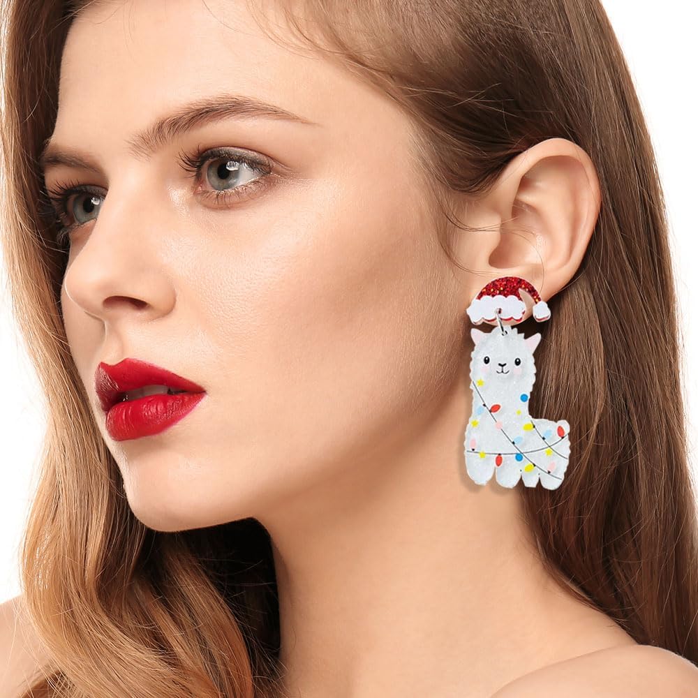 9 Pairs Christmas Earrings for Women Candy cane earrings Christmas tree Cat Alpaca Acrylic earrings set Cute Christmas Party Holiday Gift - 我的商店我的商店我的商店