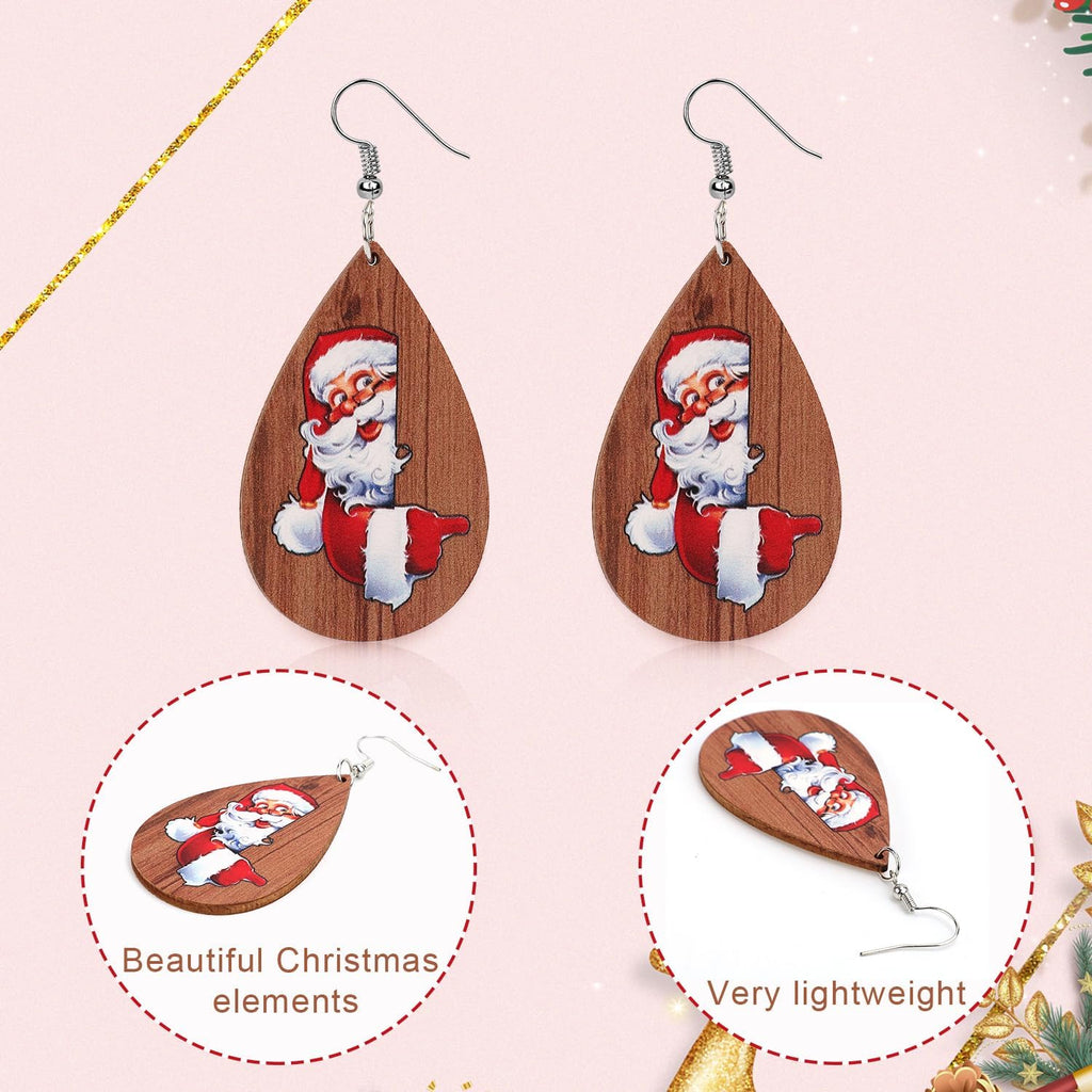 9 Pairs Christmas Earrings for Women, Xmas Drop Earrings Set Holiday Earring Christmas Tree Elk Santa Claus Bell Wooden Teardrop Dangle Earrings for Xmas Winter Holiday Jewelry Party Gift - 我的商店我的商店我的商店