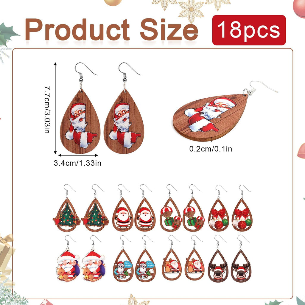 9 Pairs Christmas Earrings for Women, Xmas Drop Earrings Set Holiday Earring Christmas Tree Elk Santa Claus Bell Wooden Teardrop Dangle Earrings for Xmas Winter Holiday Jewelry Party Gift - 我的商店我的商店我的商店