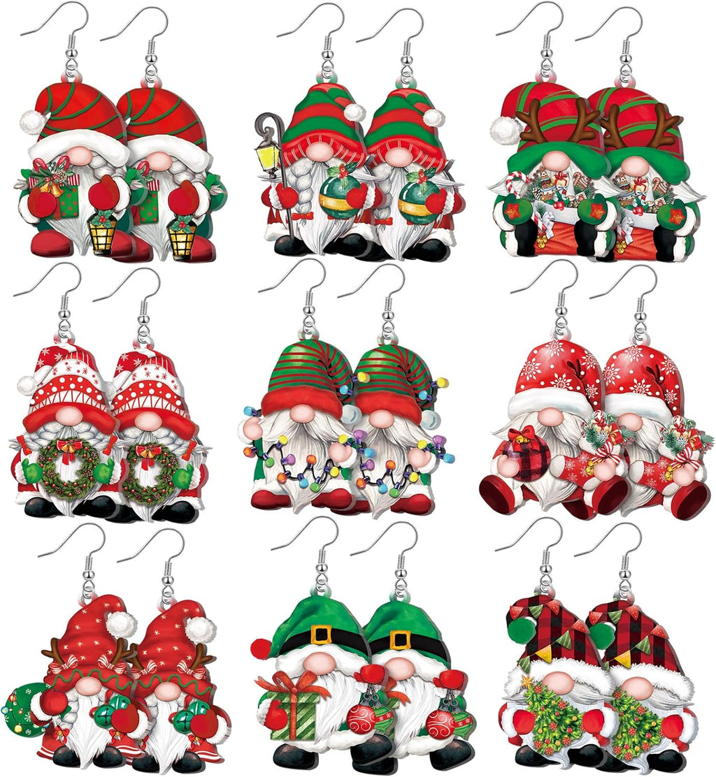9 Pairs Fall Holiday Gnome Earrings for Women Halloween Christmas Jewelry Gift Holiday Acrylic Drop Dangle Earrings - 我的商店我的商店我的商店
