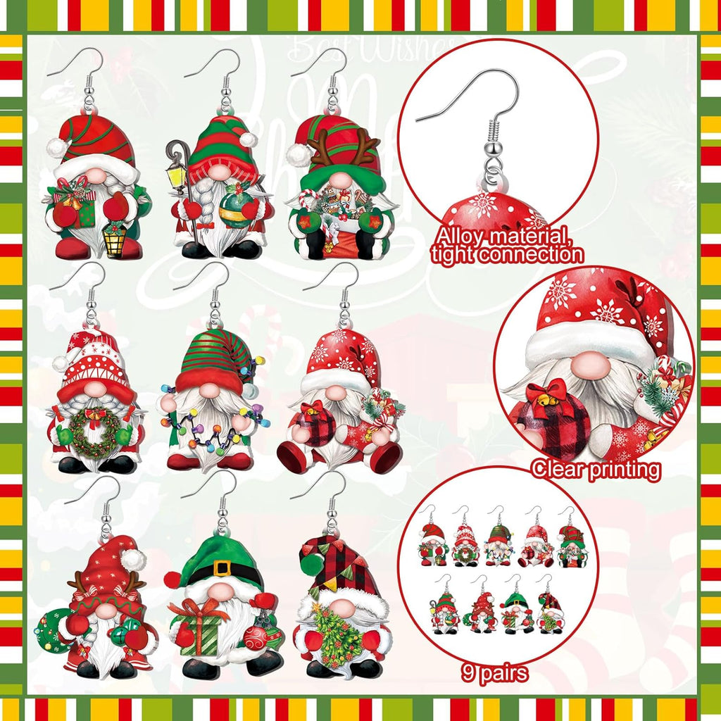 9 Pairs Fall Holiday Gnome Earrings for Women Halloween Christmas Jewelry Gift Holiday Acrylic Drop Dangle Earrings - 我的商店我的商店我的商店