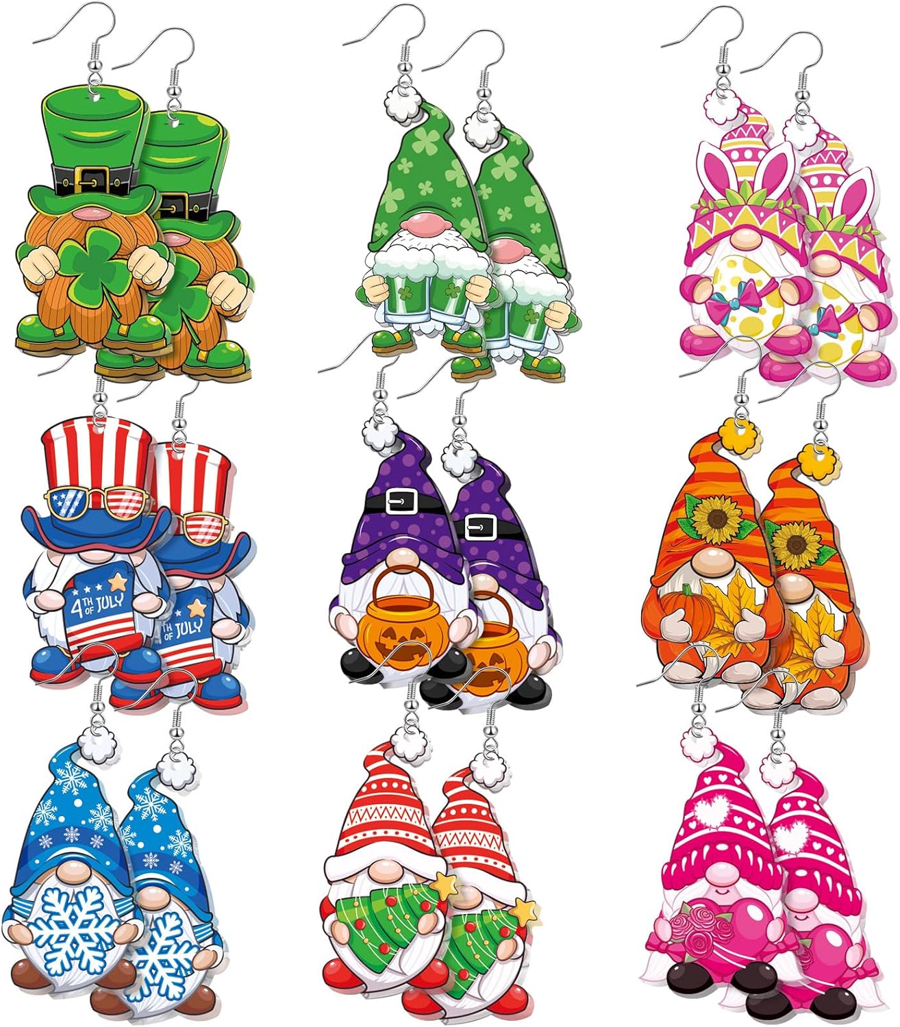 9 Pairs Fall Holiday Gnome Earrings for Women Halloween Christmas Jewelry Gift Holiday Acrylic Drop Dangle Earrings - 我的商店我的商店我的商店