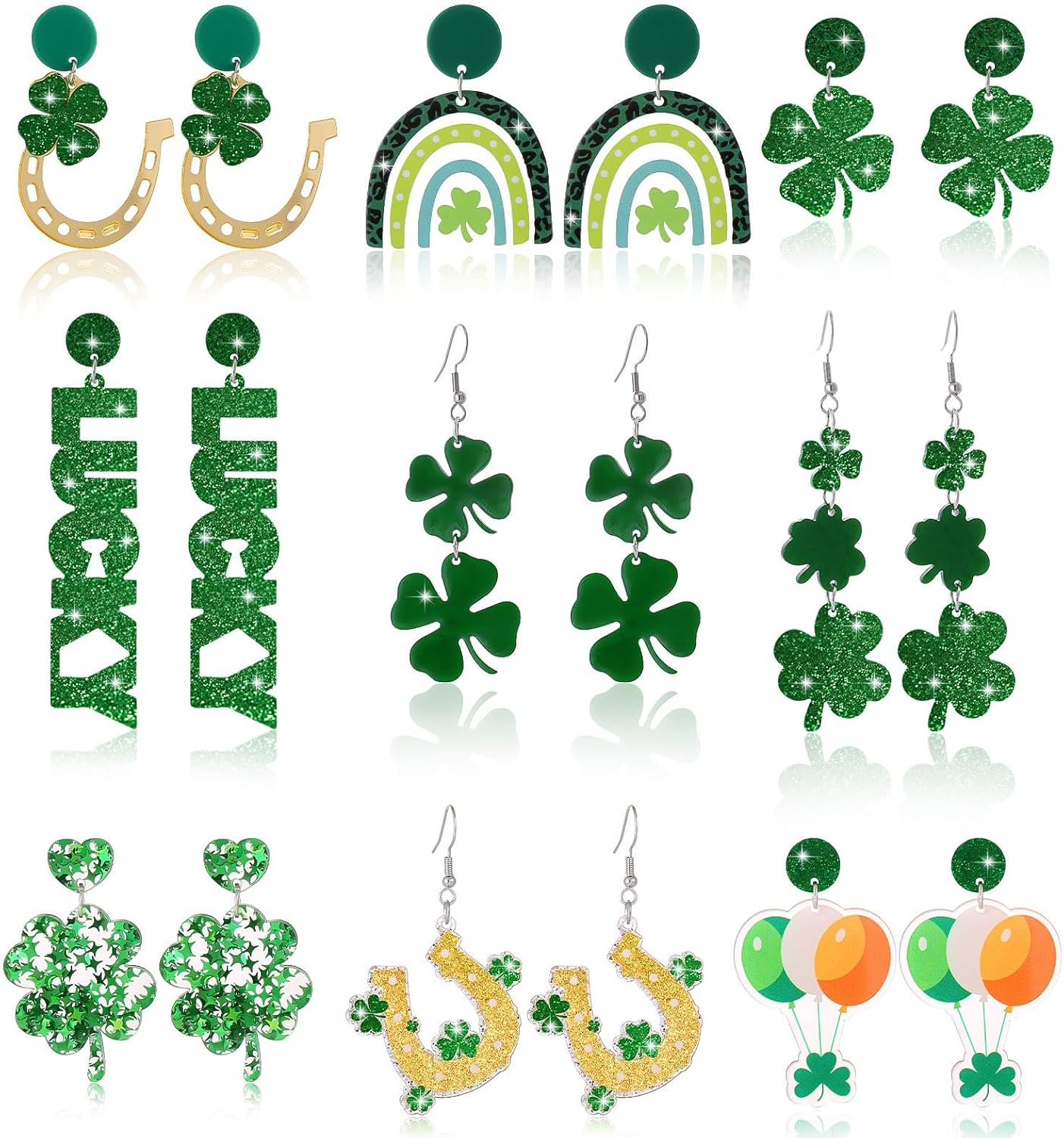 9 Pairs St Patricks Day Earrings Green Shamrock Earrings St. Patrick's Day Jewelry Festival Holiday Dangle Earrings for Women - 我的商店我的商店我的商店