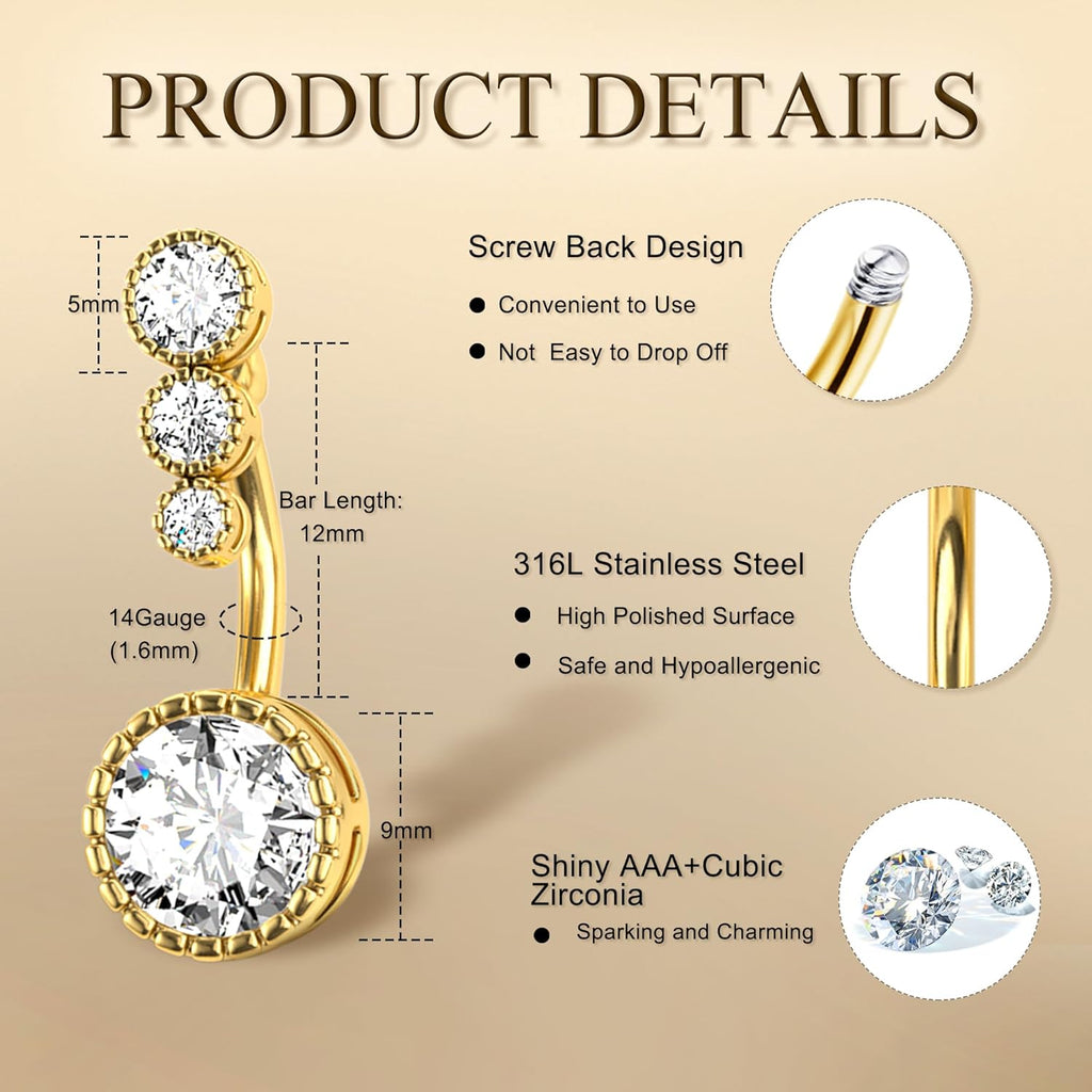 9 Pcs Belly Button Ring - Surgical Stainless Steel CZ Belly Rings Clicker Belly Piercings for Women Navel Piercing Jewelry Pack - 我的商店我的商店我的商店