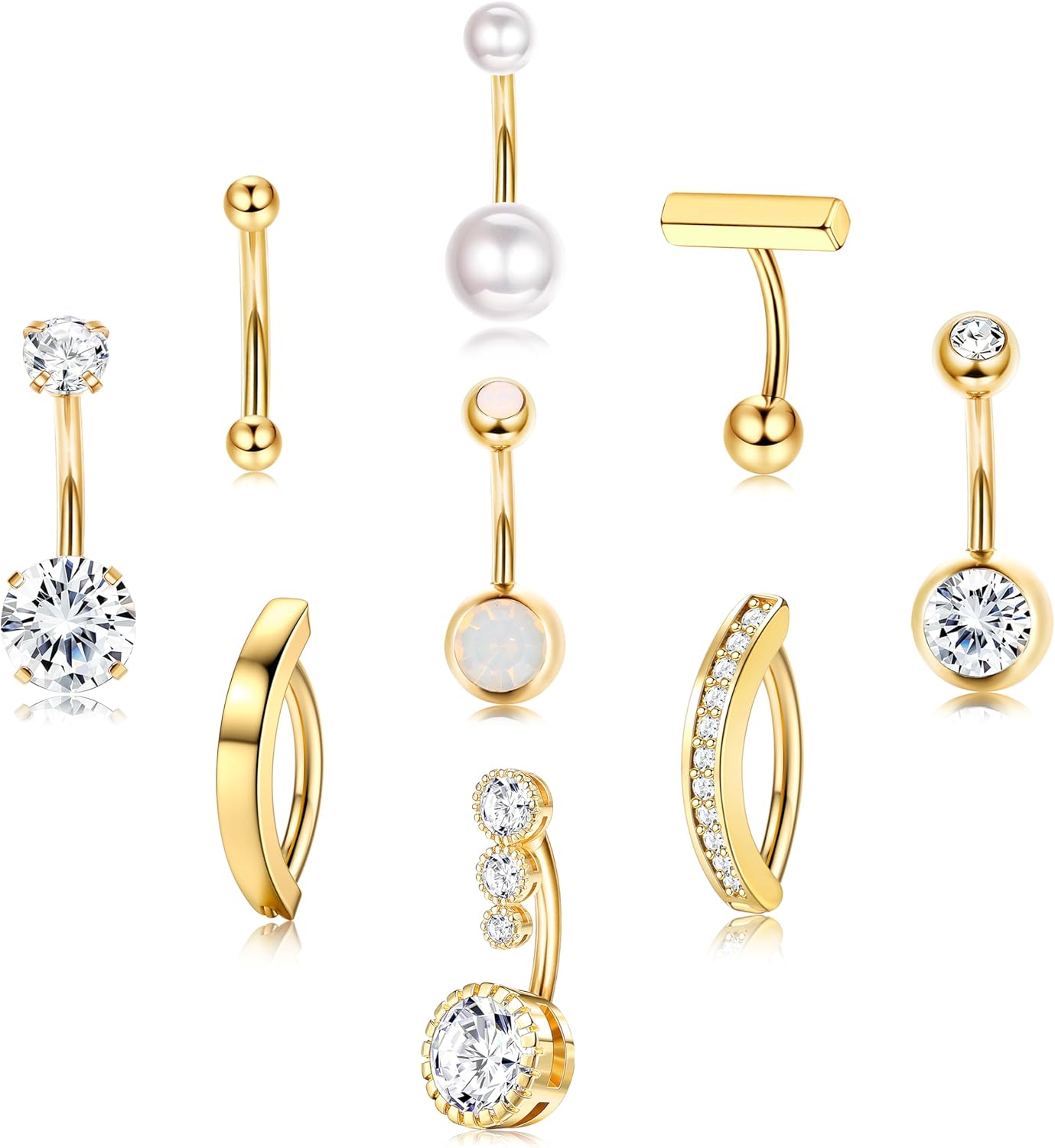 9 Pcs Belly Button Ring - Surgical Stainless Steel CZ Belly Rings Clicker Belly Piercings for Women Navel Piercing Jewelry Pack - 我的商店我的商店我的商店