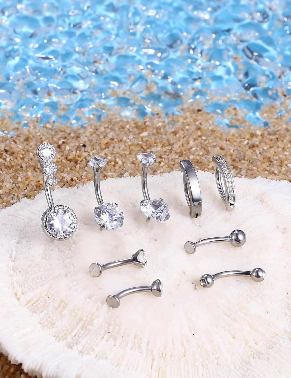 9 Pcs Belly Button Ring - Surgical Stainless Steel Floating CZ Heart Clicker Belly Piercings for Women Navel Belly Piercings Jewelry Pack - 我的商店我的商店我的商店
