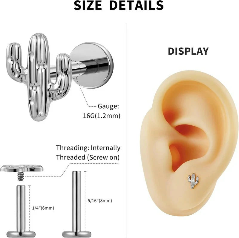ASTM F136 Titanium Cactus Cartilage Earring Flat back Stud