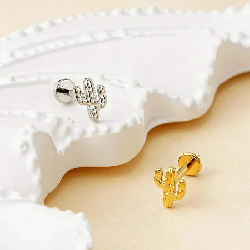 ASTM F136 Titanium Cactus Cartilage Earring Flat back Stud