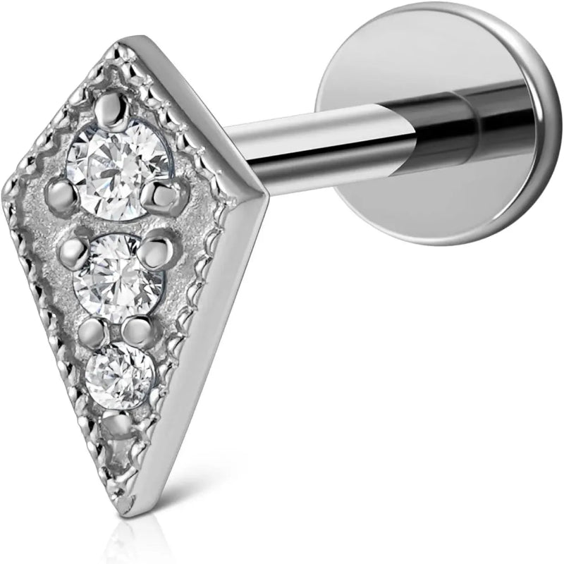 F136 Titanium Rhombus Flat Back Stud for Tragus Conch Helix Flat Labret