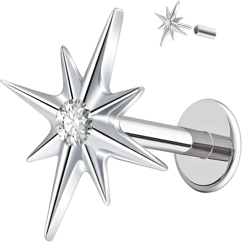 F136 Titanium 16G Push in Flatback Stud Heart Cherry Nose Lip Ring Stud Hypoallergenic Nickel 