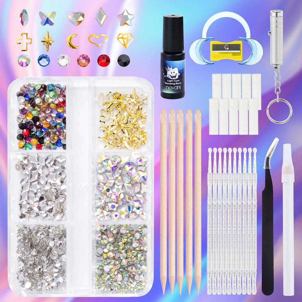 Temporary Tooth Gem Kit Glue Tooth Diamond Kit Consists of 9 Tools Crystal Flat Back Diamond Patch Sticker