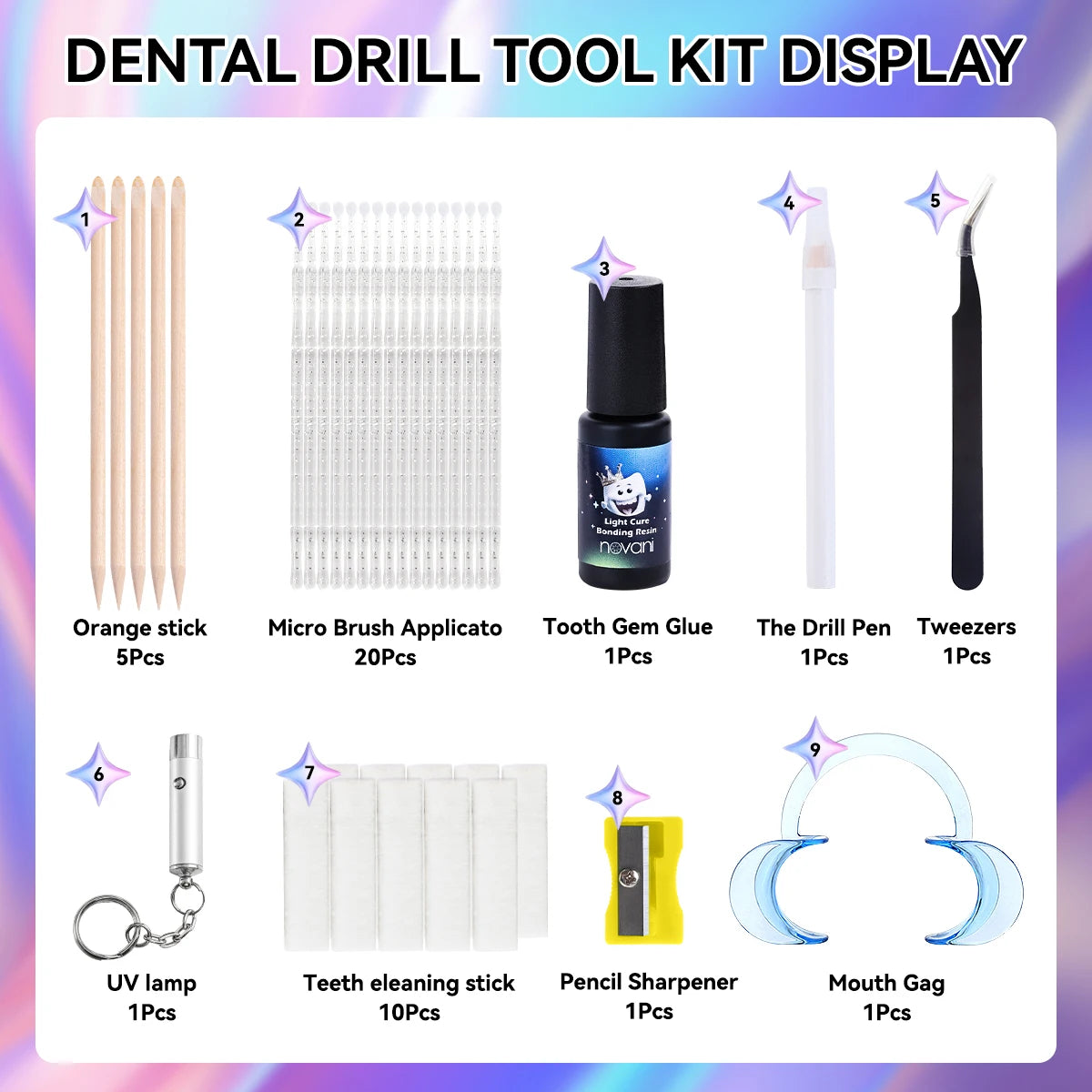 Temporary Tooth Gem Kit Glue Tooth Diamond Kit Consists of 9 Tools Crystal Flat Back Diamond Patch Sticker