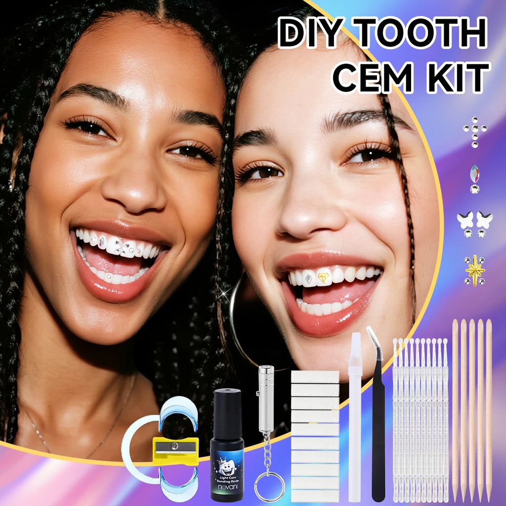 Temporary Tooth Gem Kit Glue Tooth Diamond Kit Consists of 9 Tools Crystal Flat Back Diamond Patch Sticker